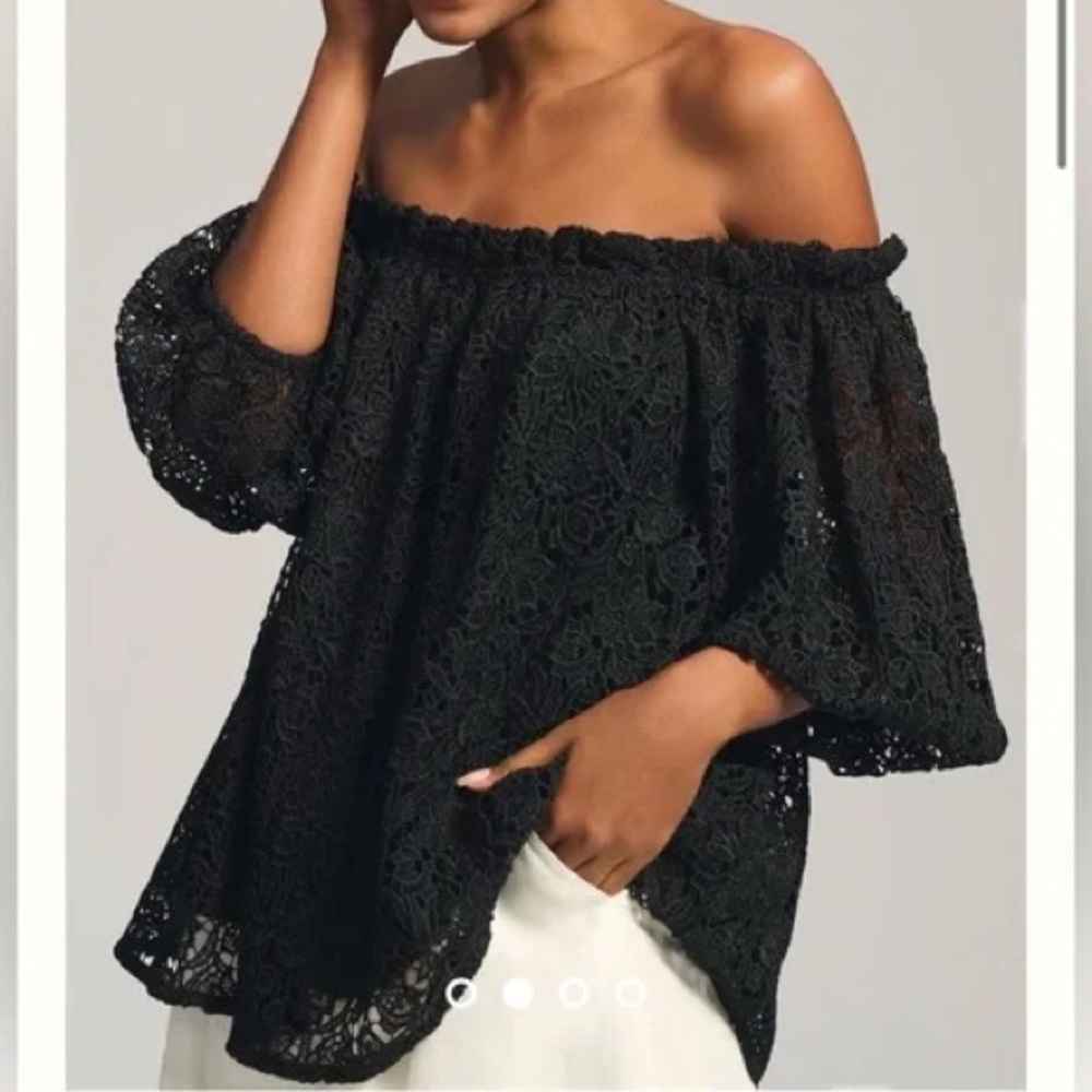 Maeve Anthropologie Lace Off Shoulder Top Womens sz M Black Whimsigoth Festival